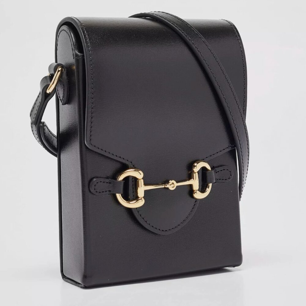 Auth. Gucci Horsebit 1955 Black Leather Crossbody Shoulder Bag Unisex 625615 - Picture 3 of 8
